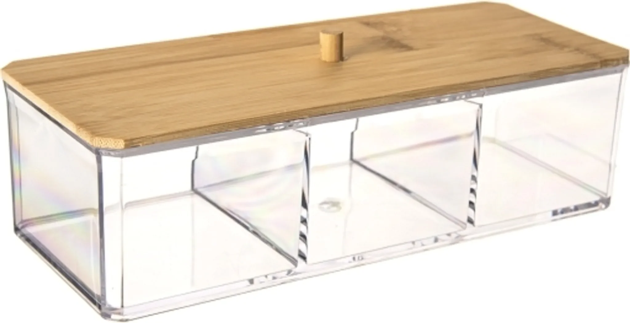 Eleganza Aufbewahrungsbehälter mit Bambusdeckel – 3-Fächer Organizer aus Acryl